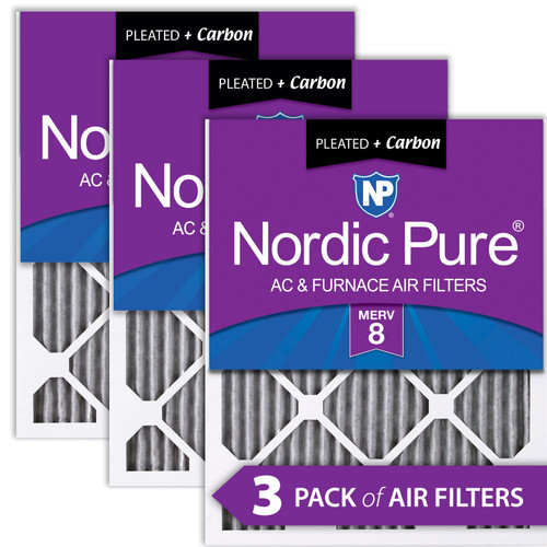 Three Packs Nordic Pure 24x30x1 Furnace Air Filters MERV 8 Pleated Plus Carbon stacked 24x30x1PM8C-3