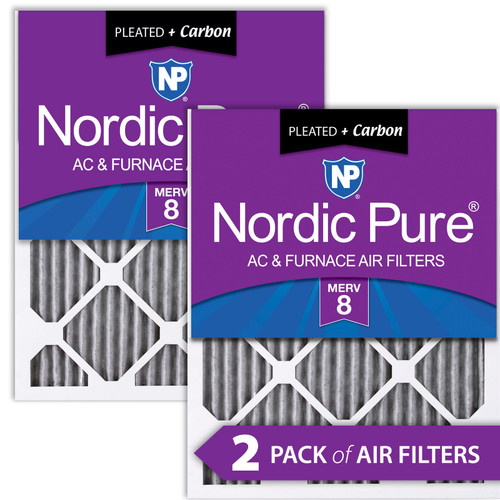 Two Packs Nordic Pure 25x25x1 Furnace Air Filters MERV 8 Pleated Plus Carbon stacked 25x25x1PM8C-2