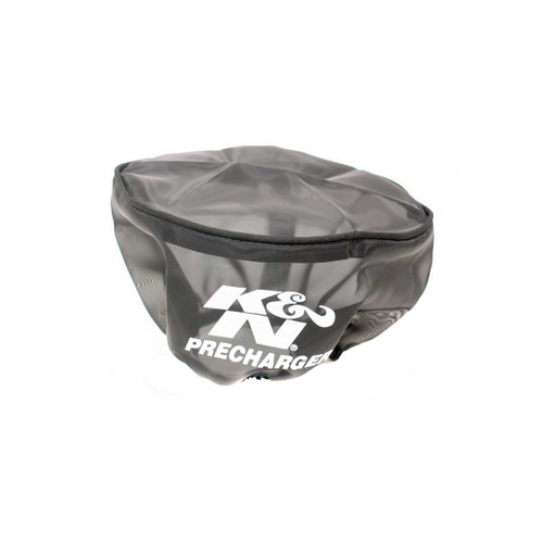 K&N Filters Precharger logo on a sleek black bag, ideal for universal applications and enhanced filtration.