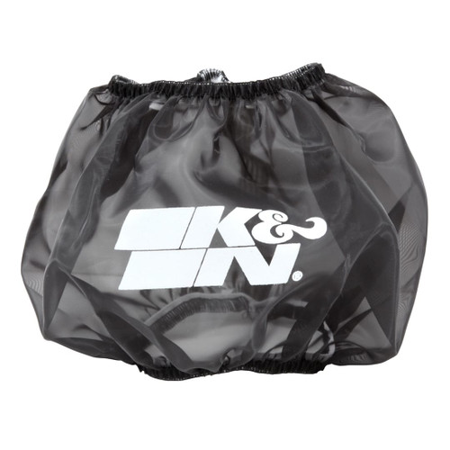 K&N air filter cover in black, featuring a Drycharger wrap for improved filtration and durability.