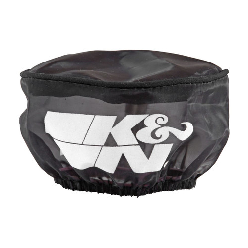 K&N air filter cover in black, featuring a Drycharger wrap for improved filtration and durability.