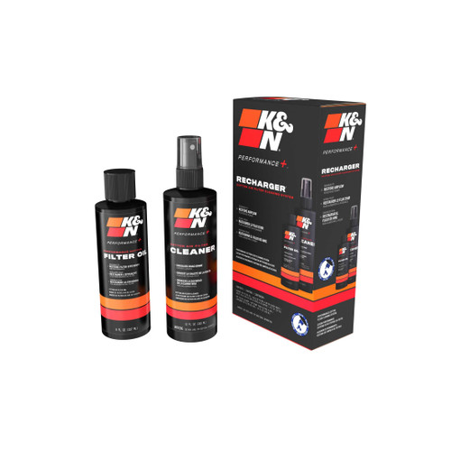 K&N air filter kit with cleaner and oil designed for effective air filter maintenance.