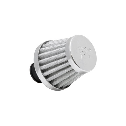 A silver air filter by K&N for the crankcase vent is set on a white background.