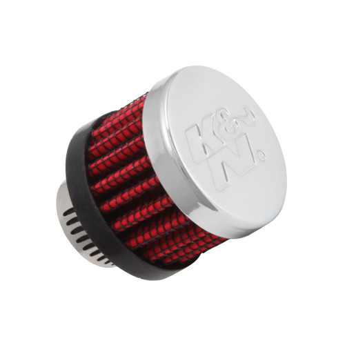 The red and white K&N air filter on a white background measures .5512 FLG, 1 3/8" OD, and 1 1/8" H.