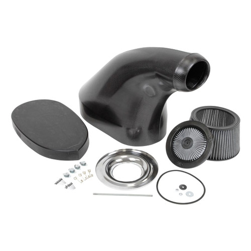 K&N Filters black air intake kit, including NHRA hood scoop and standard Holley air filter for improved airflow.