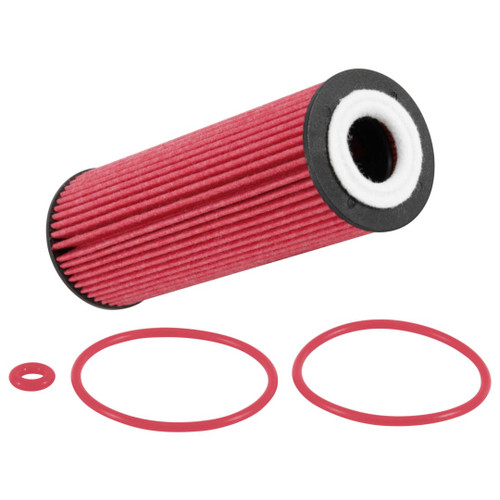 A K&N 21C red engine oil filter with a rubber seal suits Ford Bronco, F150, and Edge models.