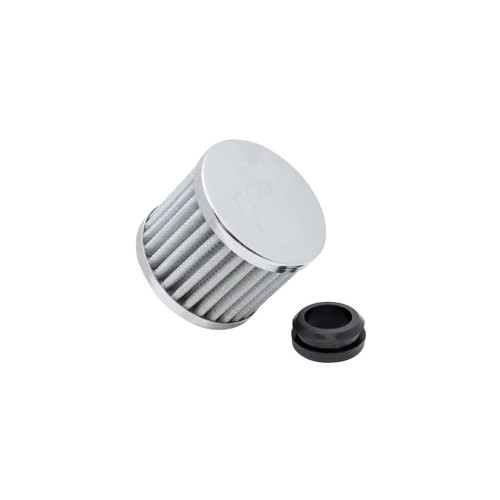 K&N Filters Vent Air Filter with a rubber cap, 1" flange, 1.25" grommet, 3" diameter, and 2-3/8" height specifications.