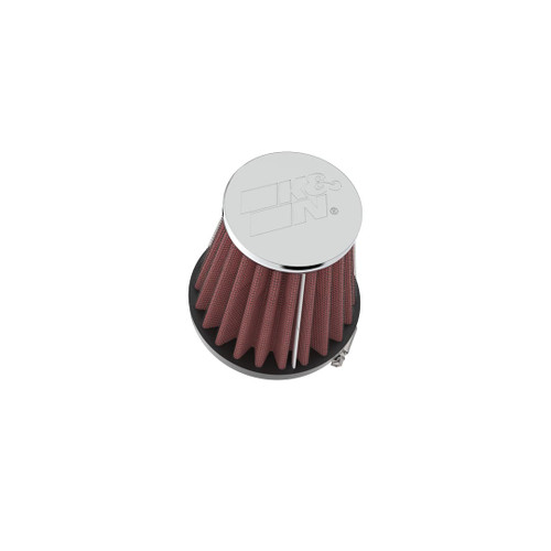 A K&N universal chrome air filter with 1-15/16" flange, 3" base, 2" top, and 3" height, designed for various applications.