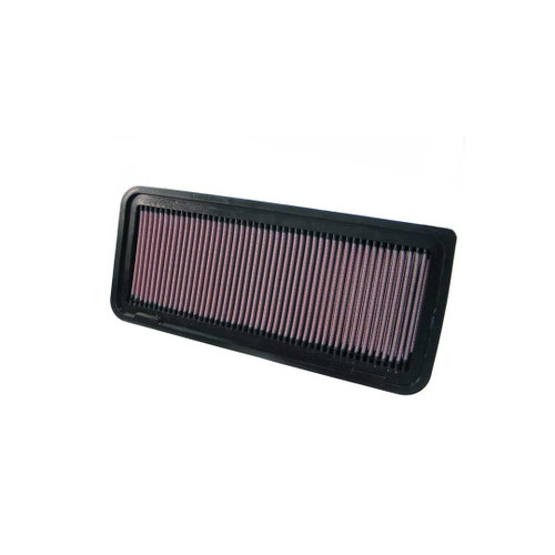A black-framed K&N air filter for the Toyota Highlander Hybrid and Lexus RX400h 3.3L V6, designed for optimal airflow and filtration.