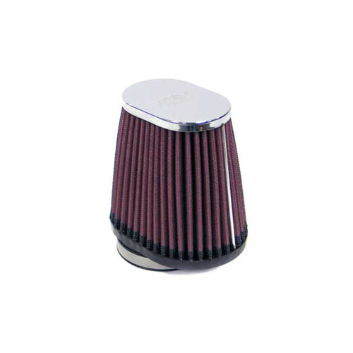 K&N Filter's universal air filter features a chrome finish and specific dimensions for optimal performance.