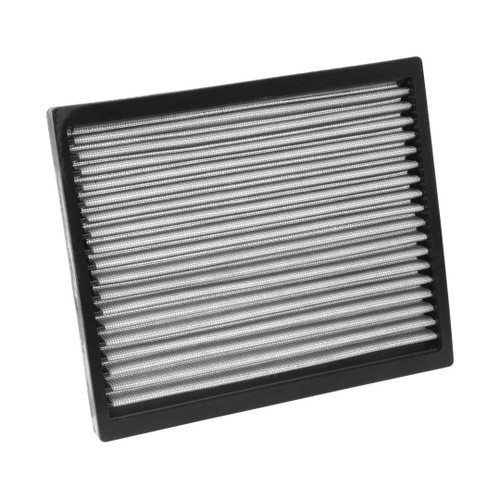The K&N Filters cabin air filter is black and displayed against a white background, enhancing vehicle air filtration.
