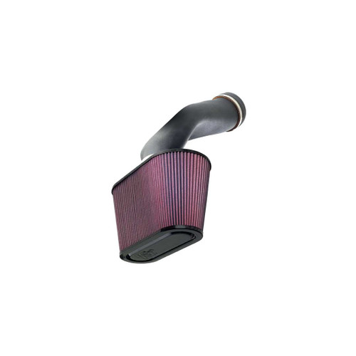 The Black K&N air intake filter for the Corvette 5.7L V8 on a white background showcases its design and features.