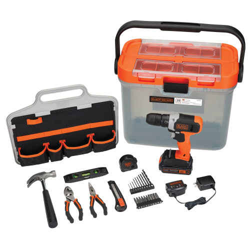 BLACK+DECKER 20V MAX Cordless Drill & DIY Home Project Kit (28 Pieces + Tool Box) – BCKSB29C1