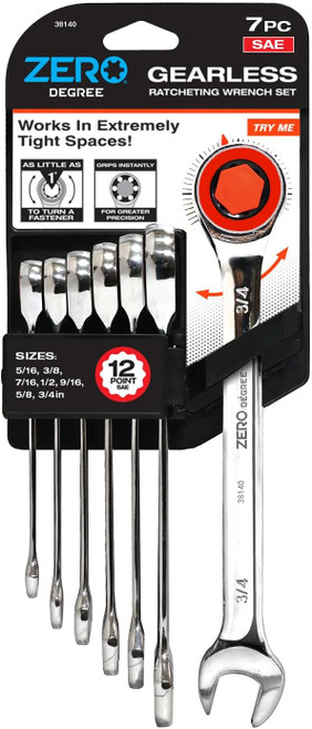 Zero Degree Gearless Ratchet Wrench Set - Sae, 7 Pc (38140)