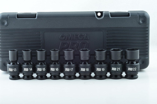 Omega Swivel Impact Socket Set With Heavy Duty Storage Case - Metric, 1/2" Drive, 6 Point, 9-Piece (83021)