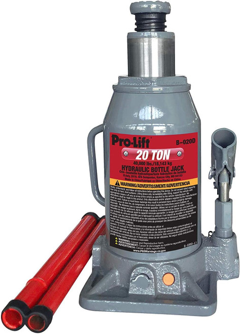 Pro-Lift Hydraulic Bottle Jack - Grey, 20 Ton Capacity (B-020D)