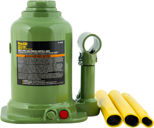Pro-Lift Welded Bottle Jack - Low Profile, Hydraulic Lifting With Side Pump Two-Piece Handle, 12 Ton Capacity (B-S12W)