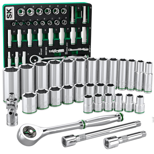 SK Tools Socket Set - Chrome, Standard & Deep, Metric, 6 Point, 3/8" Drive, 31 Piece (SK01308-216P)