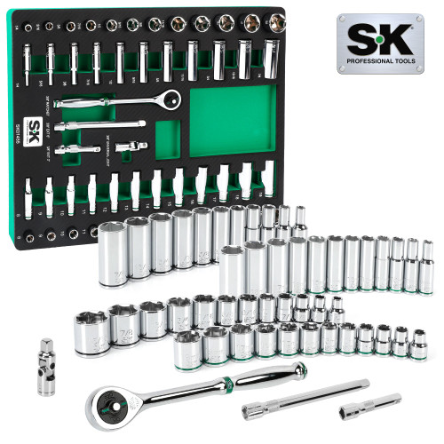 SK Tools Socket Set - Chrome, Standard & Deep, Sae & Metric, 6 Point, 3/8" Drive, 51 Piece (SK01455-216P)