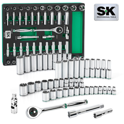SK Tools Socket Set - Chrome, Standard & Deep, Sae & Metric, 6 Point, 1/2" Drive, 49 Piece (SK01456-216P)