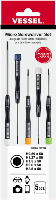 Vessel Precision Micro Tip Screwdriver Set (H0.89, H1.27, H1.5, H2.0, H2.5) (99005HXPBU)