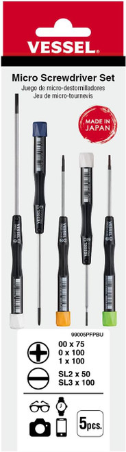 Vessel Precision Micro Tip Screwdriver Set (+00, +0, +1, -2, -3) (99005PFPBU)