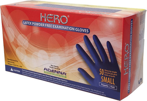 Adenna Hero 14 Mil Latex Powder Free Exam Gloves, Blue, Textured 14 Mil, Extended Cuff, Box of 50 (HER002, HER005, HER006, HER008, HER009)