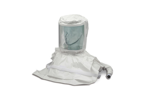 Allegro Double Bib Pharma Saran Hood 9911-29S for chemical-resistant pharmaceutical work.