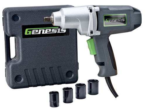 Genesis 7.5 Amp 1/2" Impact Wrench Driver Kit with Detent Pin Square Drive Anvil, 4 Sockets, and Heavy-Duty Storage Case (GIW3075K)