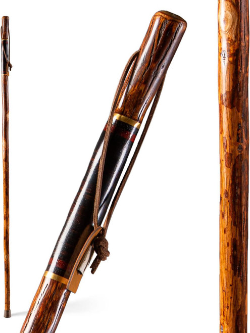 Brazos Exotic Leather Safari Hickory Rustic Walking Stick 602-3000-117 for stylish and rugged outdoor support.