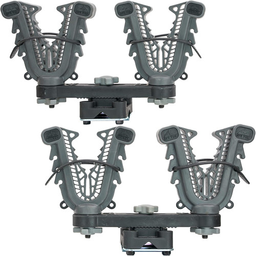 The ATV Tek VFG2 V-Grip Mounting ATV Rack for Gun, Bow, Tools, and Utilities - Double Rider offers secure gear transport for hunting and outdoor use. Designed with SmartBlock mounting technology, it fits tubular and composite racks from 0.5" to 1.25", providing a custom and stable hold. The V-Grip slots keep firearms, bows, and handled tools protected from recoil and vibration, while the complete mounting kit with tool-free adjustment ensures quick installation. This ATV rack is built for durability, stability, and convenience on rugged trails.