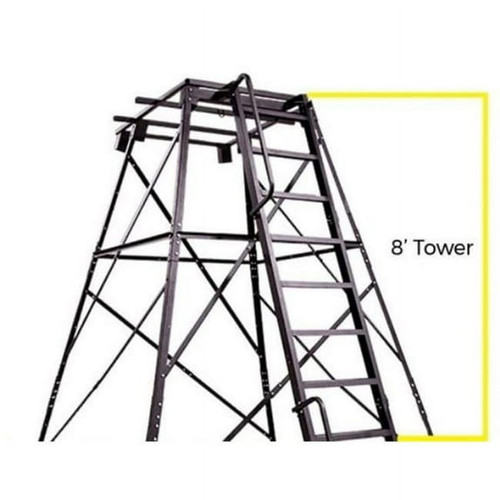 The Banks Outdoors BNKST8TS 8 ft. Steel Tower System provides a strong and stable platform for Banks Outdoors Stump Hunting Blinds. Built from durable 8/12-gauge steel, this hunting blind tower features a 7x7 ft. footprint, textured ladder steps, and a safety handrail, offering hunters a secure elevated setup. Compatible with Stump models, this steel hunting tower is easy to assemble, field-ready, and can be expanded with an optional deck plate or 4 ft. extension for added height and versatility.