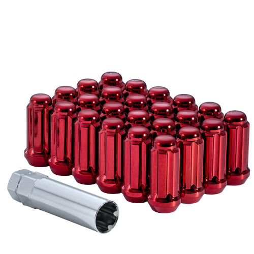 West Coast W5614STR 14x1.5 bulge acorn spline lug nuts 1.9" 6 lug install kit red.