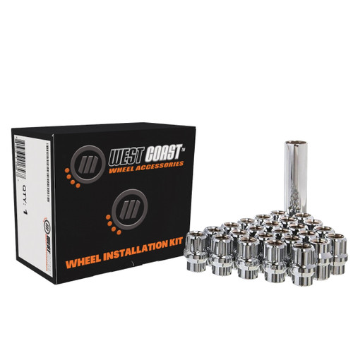 West Coast W56015SEO 12x1.5 open bulge acorn spline ET lug nuts 1.15" 6 lug install kit chrome.