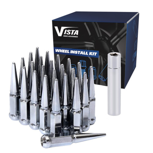 West Coast DPC56012LSPK 1/2" spike lug nuts 3/4" hex 4.37" 6 lug install kit chrome