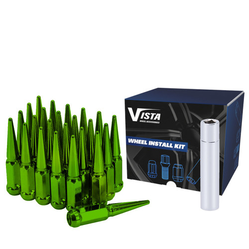 West Coast DPC5614LSPKG 14x1.5 spike lug nuts 3/4 hex 100mm 6 lug install kit green