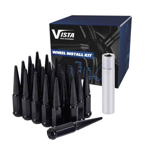 West Coast DPC5642LSPKB 14x2 spike lug nuts 3/4" hex 4.37" 6 lug install kit Black