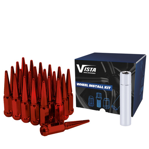 West Coast DPC5642LSPKR 14x2 spike lug nuts 3/4 hex 100mm 6 lug install kit red