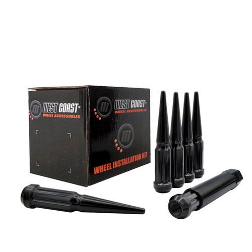 West Coast W55015LSPKSB 12x1.5 spike lug nuts 4.37" 5 lug install kit Black