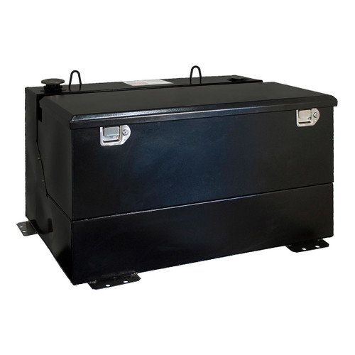 The BETTER BUILT Steel Transfer Tank 75 Gallon Combo Black (29211676) is designed for safe transport of non-flammable liquids like diesel fuel, hydraulic fluid, water, and fertilizer. Built from 14-gauge steel with a durable black powder-coat finish, this rectangular transfer tank features baffles for added strength, reinforced bungs for fast flow, and a lockable cap for security. Its heavy-duty construction ensures reliability for trucks and equipment.