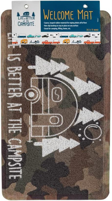 Camco Libatc Scrub Rug CMC53449 for cleaning and protecting RV floors, camo retro style.