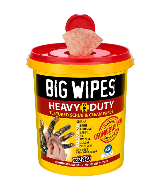 Heavy-duty cleaning wipes in a large pack, designed for tough cleaning tasks and effective dirt removal.