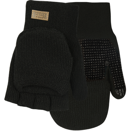 Kinco Alyeska Lined Knit Half Finger Gloves - Convertable Mitten Hood, Black, Large (5110-L)