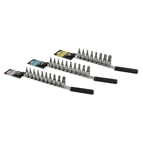 A collection of screwdrivers with different sizes and types, featuring Torx socket bits for use in Powersports.
