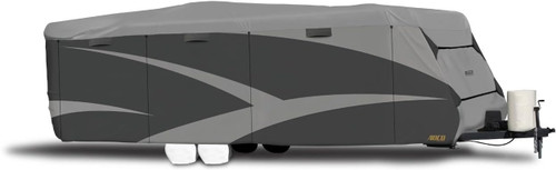 ADCO ADO52239 Designer SFS Aquashed Travel Trailer RV Cover 15'-18' Gray for all-season use.