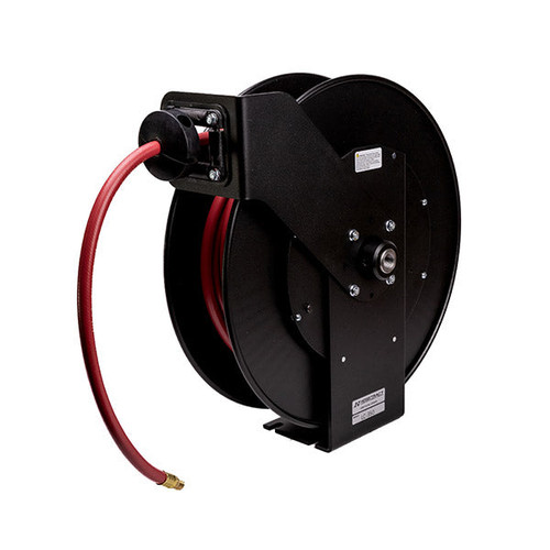Hosetract Spring Hose Reel series, 3/8" & 1/2" hose diameter, 50-ft options, 2750Ð3000 PSI, stainless steel and guide arm variations