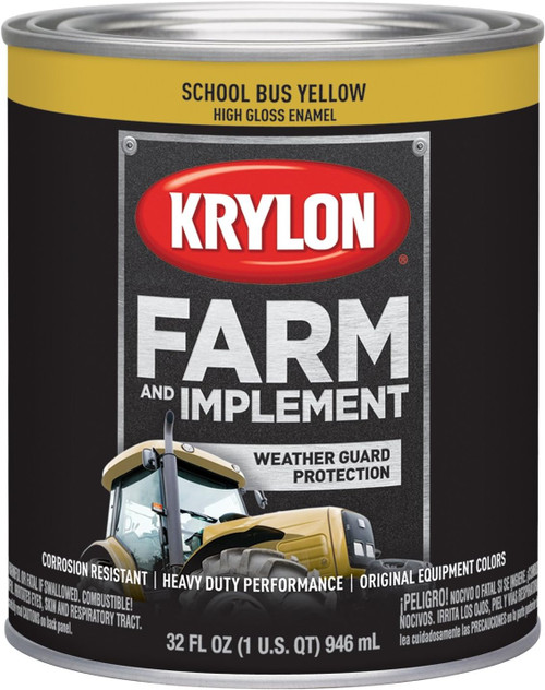 Krylon 2038 Farm & Implement Brush-On Paint High Gloss School Bus Yellow 1 Quart designed for durable coatings.