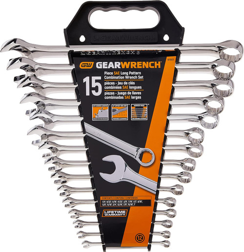 Gearwrench 81901 15 Pc. 12 Point Long Pattern Combination SAE Wrench Set