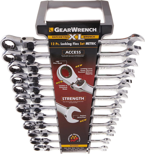 Gearwrench 85698 Llave de tubo con trinquete de caja doble con cabezal flexible de bloqueo XL de 12 piezas