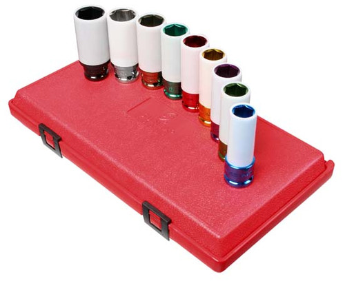 Sunex 2849 1/2" Dr. 9 Pc. SAE & Metric Extra Thin Wall Deep Wheel Protector Impact Socket Set